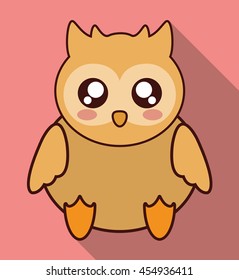 Cute animal design represented by kawaii owl icon. Colorfull and flat illustration. 