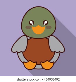 Cute animal design represented by kawaii duck icon. Colorfull and flat illustration. 