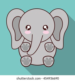 Cute animal design represented by kawaii elephant icon. Colorful and flat illustration. 