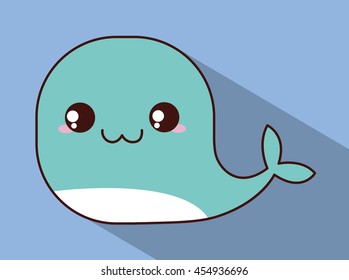 Cute animal design represented by kawaii whale icon. Colorful and flat illustration. 