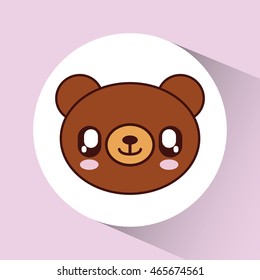 Cute animal design represented by kawaii bear icon over circle. Colorfull and flat illustration. 