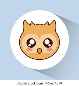 Cute animal design represented by kawaii owl icon over circle. Colorfull and flat illustration. 