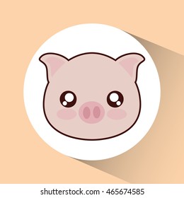 Cute animal design represented by kawaii pig icon over circle. Colorfull and flat illustration. 