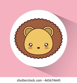 Cute animal design represented by kawaii lion icon over circle. Colorfull and flat illustration. 