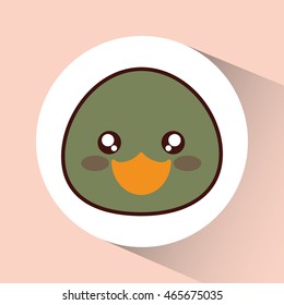 Cute animal design represented by kawaii duck icon over circle. Colorfull and flat illustration. 