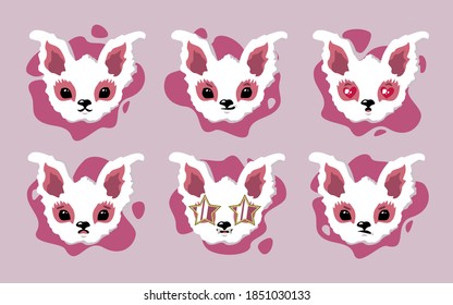 Cute animal with different emotions. Set with different kawaii emotions. Funny stickers and icons