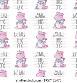 Cute animal dino with candy seamless pattern