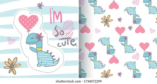 Cute animal dino illustration for kids