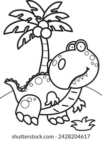 Cute Animal Dinosaur Tryannosaurus Trex Cartoon Coloring for Kids and Adult