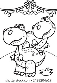 Cute Animal Dinosaur Tryannosaurus Trex Cartoon Coloring for Kids and Adult