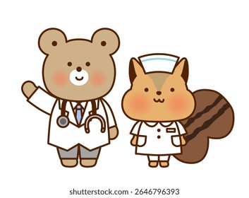 Cute Animal Doctor and Nurse Illustration Set｜Bear and Squirrel