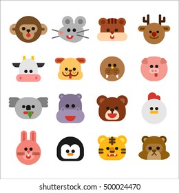 cute animal dog rabbit monkey mouse squirrel seal cow koala vector illustration flat design