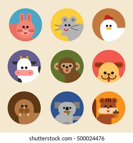 cute animal dog rabbit monkey mouse squirrel seal cow koala vector illustration flat design