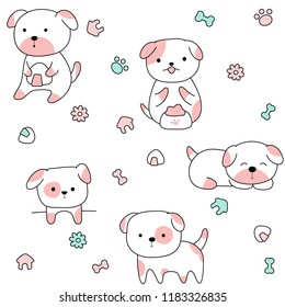 Perros animales sin fisuras estilo dibujado a mano. Diseño de ilustración vectorial.