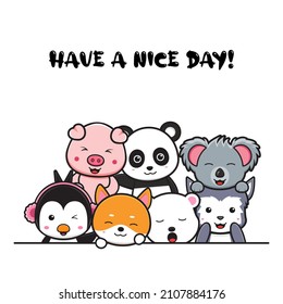 Cute animal doodle banner background wallpaper icon cartoon illustration design isolated flat cartoon style