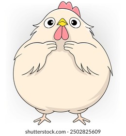 cute animal doodle cartoon illustration, fat chick showing shy face