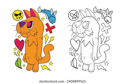 cute animal doodle illustration for book coloring page