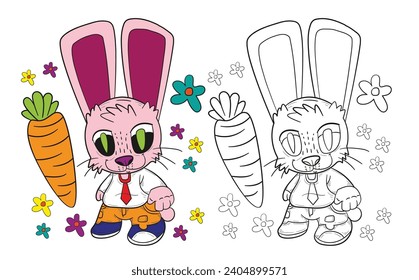 cute animal doodle illustration for book coloring page