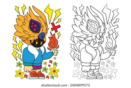cute animal doodle illustration for book coloring page