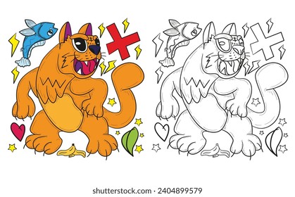 cute animal doodle illustration for book coloring page