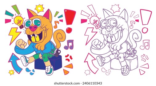 cute animal doodle illustration for book coloring page