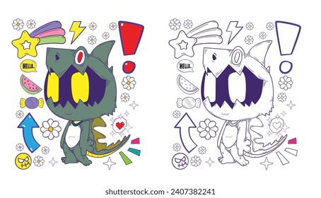 cute animal doodle illustration for book coloring page