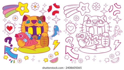 cute animal doodle illustration for book coloring page
