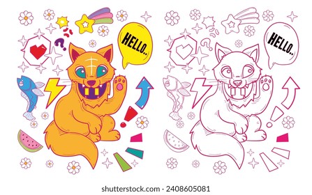 cute animal doodle illustration for book coloring page
