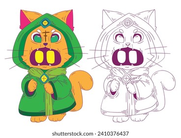 cute animal doodle illustration for book coloring page