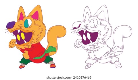 cute animal doodle illustration for book coloring page