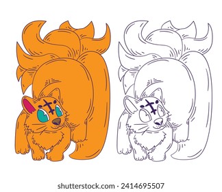 cute animal doodle illustration for book coloring page