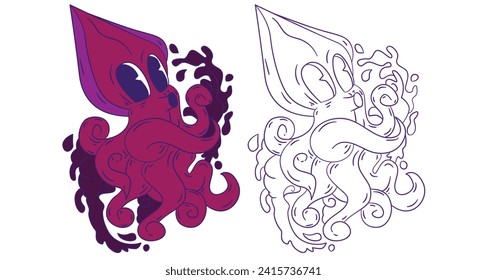 cute animal doodle illustration for book coloring page