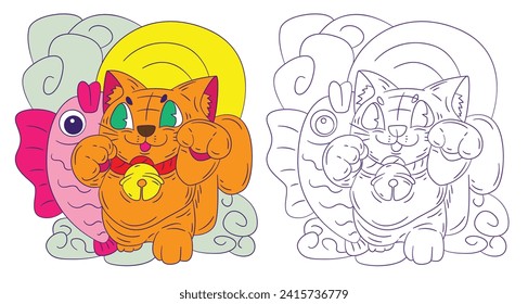 cute animal doodle illustration for book coloring page