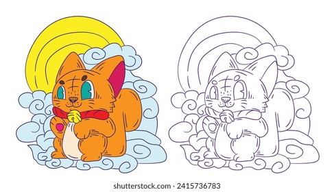 cute animal doodle illustration for book coloring page