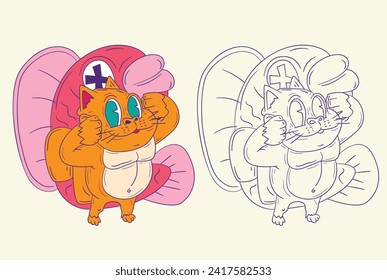 cute animal doodle illustration for book coloring page