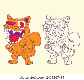 cute animal doodle illustration for book coloring page