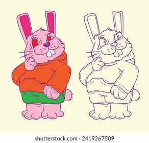 cute animal doodle illustration for book coloring page
