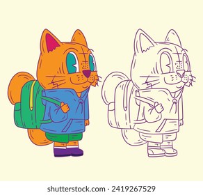 cute animal doodle illustration for book coloring page