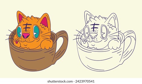 cute animal doodle illustration for book coloring page
