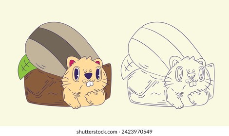 cute animal doodle illustration for book coloring page