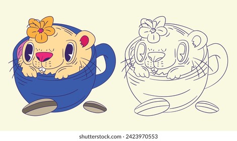 cute animal doodle illustration for book coloring page