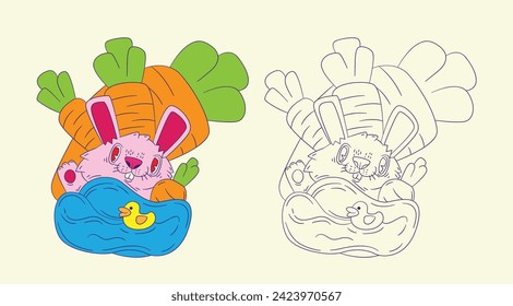 cute animal doodle illustration for book coloring page