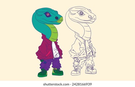 cute animal doodle illustration for book coloring page