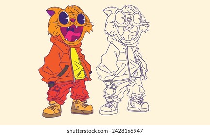 cute animal doodle illustration for book coloring page