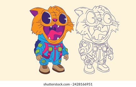 cute animal doodle illustration for book coloring page