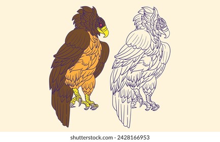 cute animal doodle illustration for book coloring page