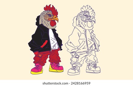 cute animal doodle illustration for book coloring page