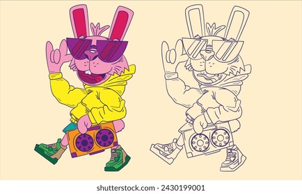 cute animal doodle illustration for book coloring page