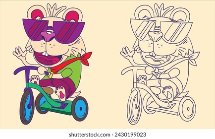 cute animal doodle illustration for book coloring page