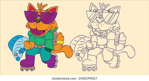 cute animal doodle illustration for book coloring page